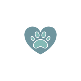 icon of a medical symbol with a muted blue and teal heart and paw print in the center