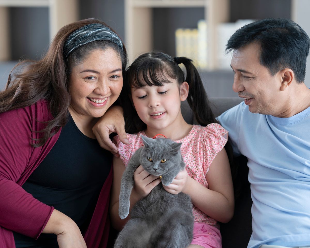 Family bonding with cat